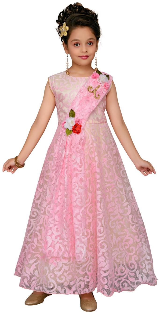 

Aarika Girl s Cotton blend Self design Sleeveless Gown - Pink