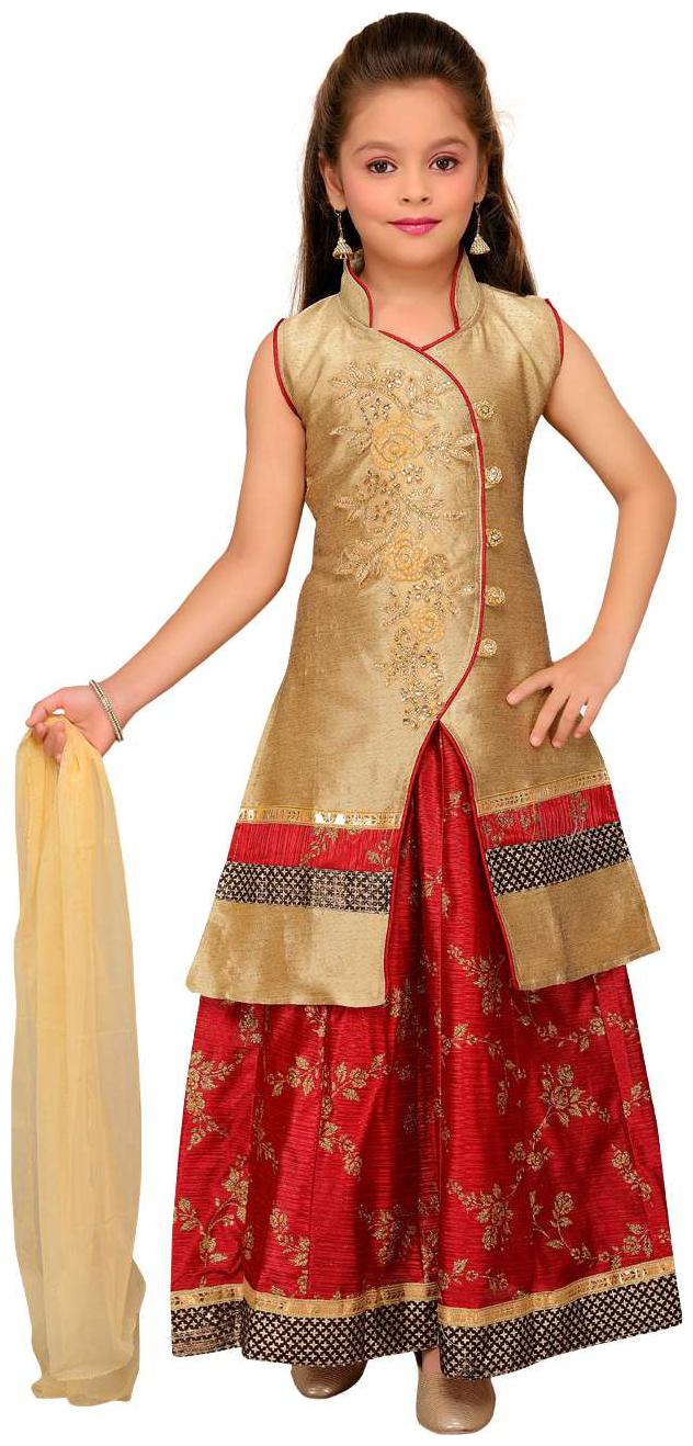 

Aarika Girl s Silk Solid Sleeveless Lehenga choli - Red