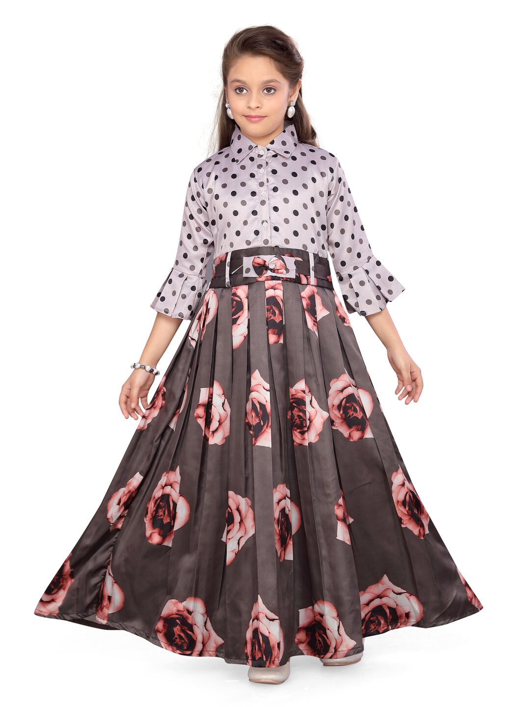 

Aarika Girl s Blended Self design Full sleeves Gown - Orange