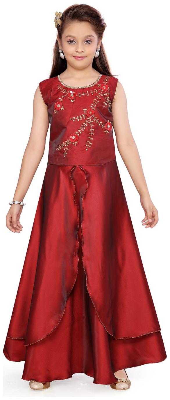 

Aarika Girl s Silk Embellished Sleeveless Gown - Maroon