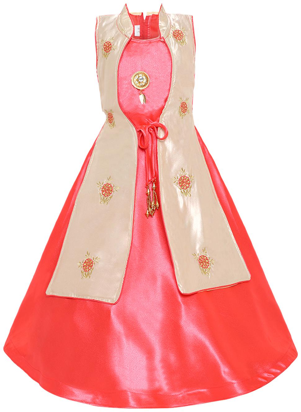 

Aarika Girl s Satin Self design Sleeveless Gown - Beige