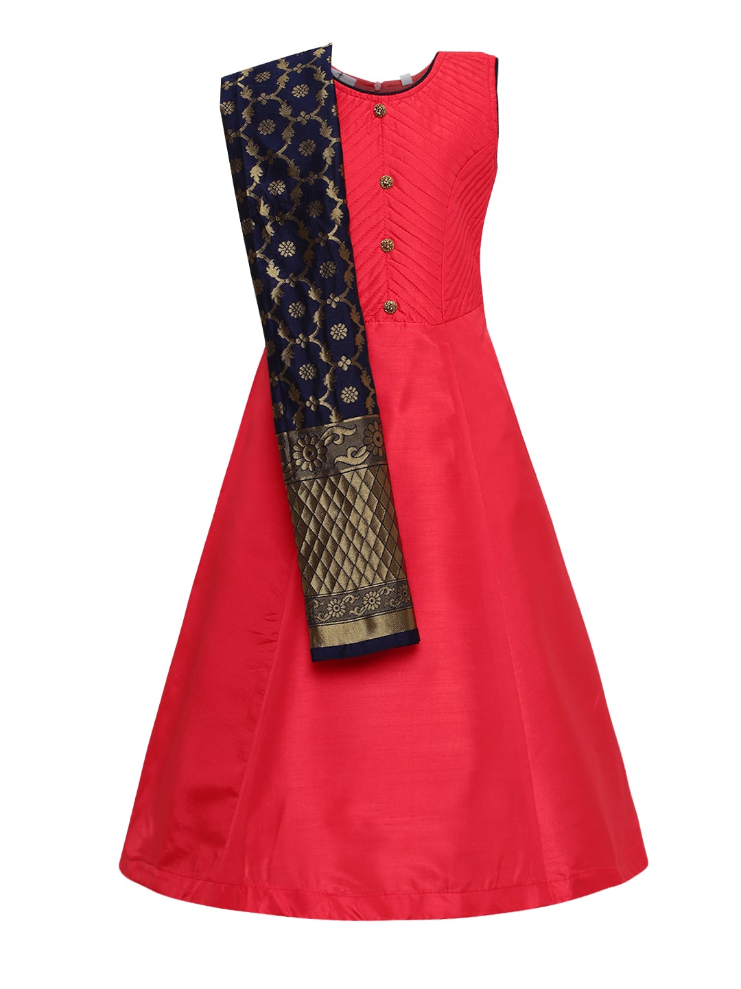 

Aarika Girl s Silk Self design Sleeveless Gown - Red Black