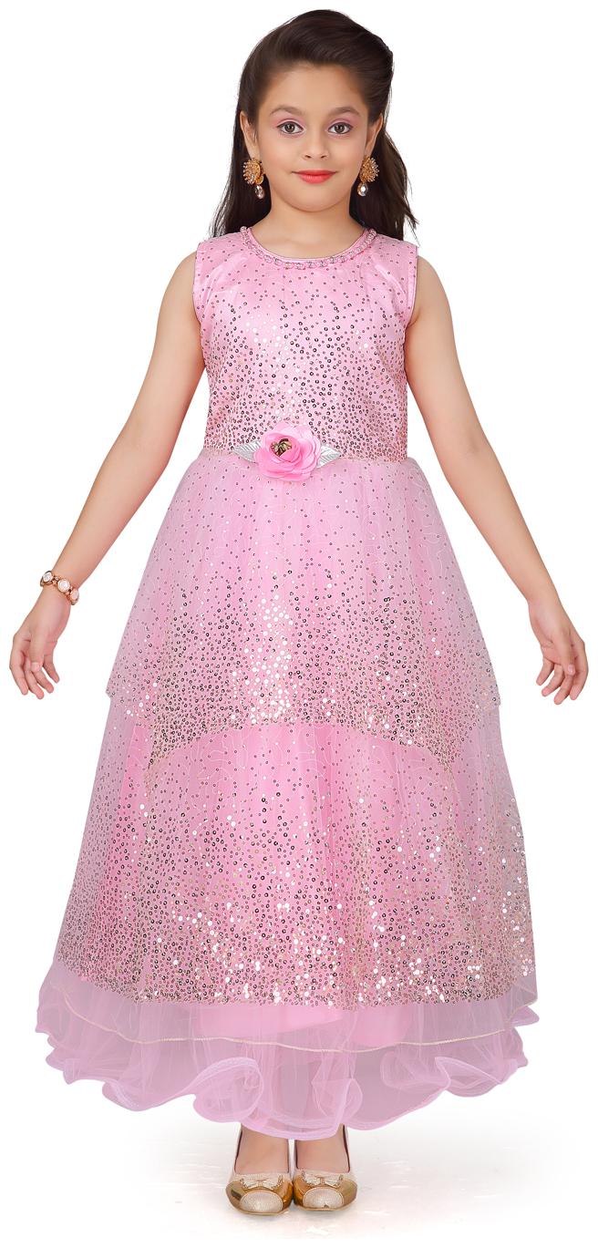 

Aarika Girl s Polyester Self design Sleeveless Gown - Pink