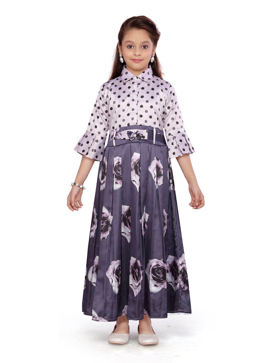 

Aarika Girl s Blended Self design Full sleeves Gown - Pink