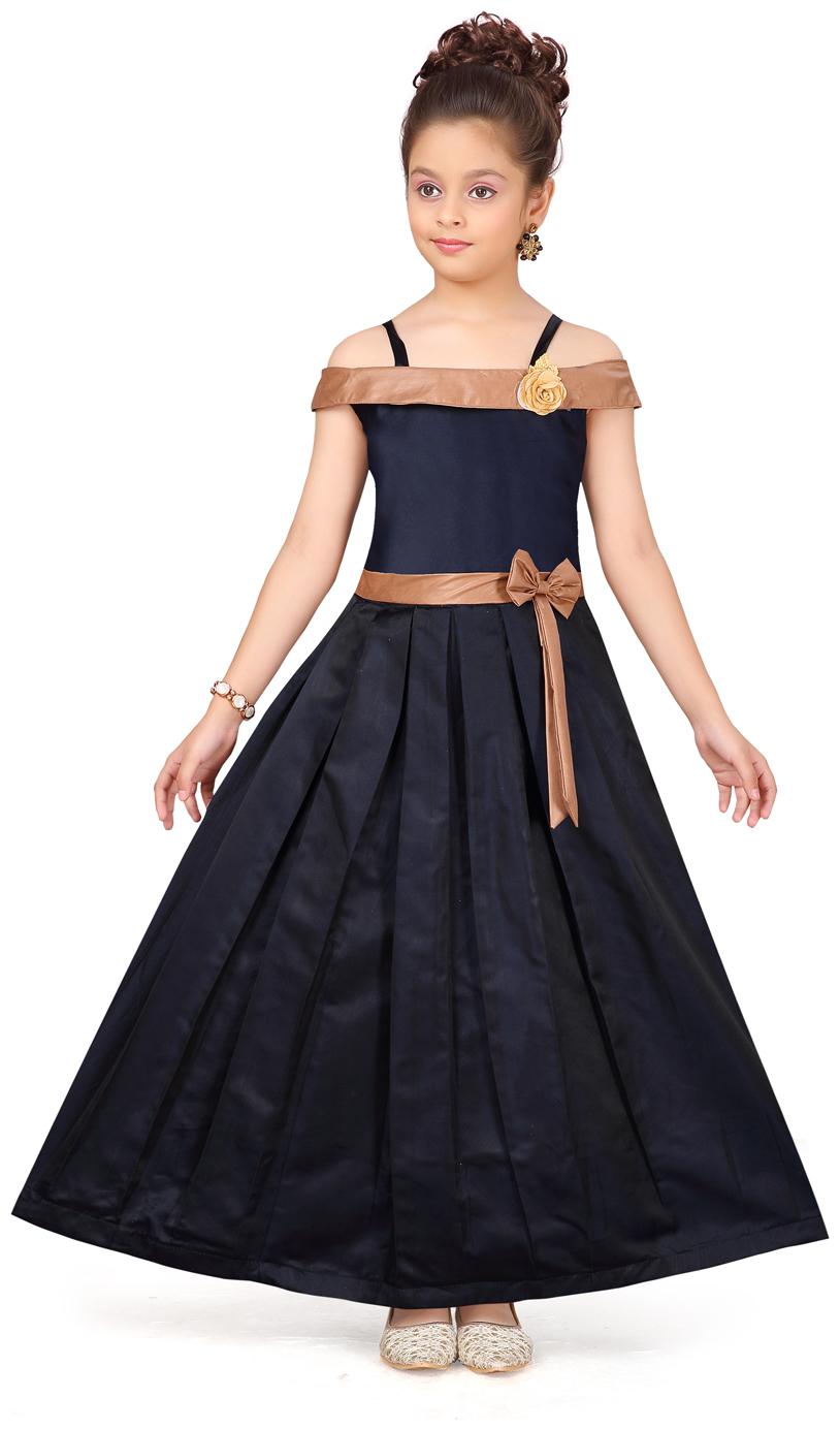 

Aarika Girl s Silk Self design Sleeveless Gown - Blue