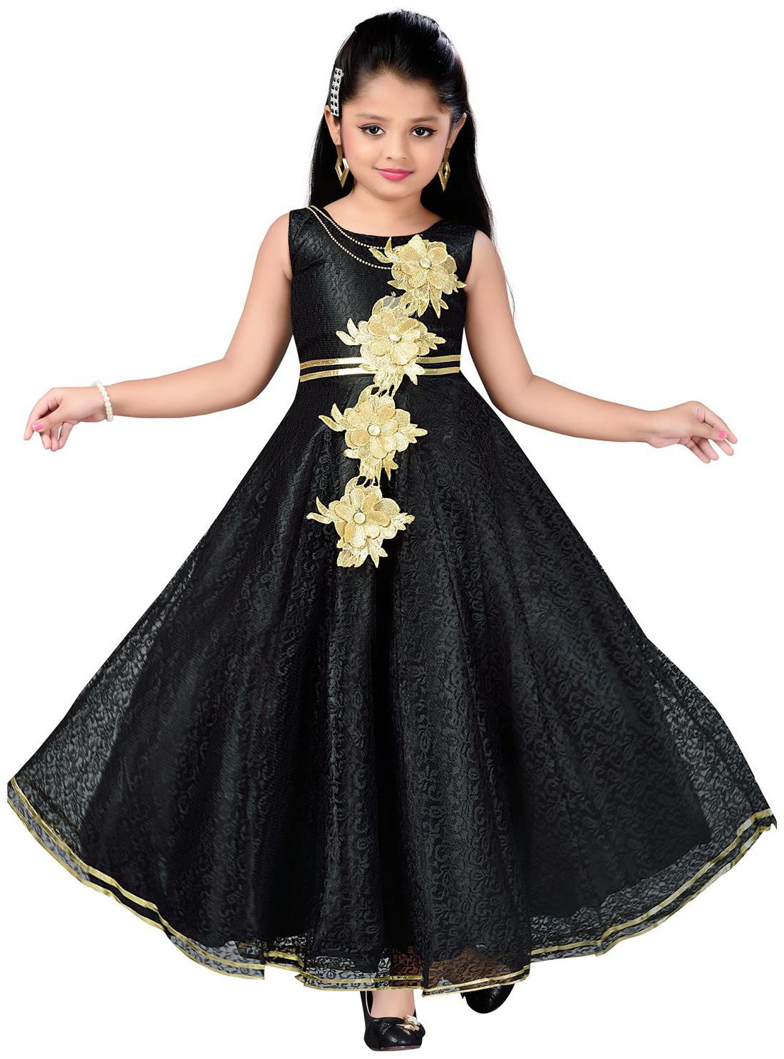 

Aarika Girl s Satin Embellished Sleeveless Gown - Black