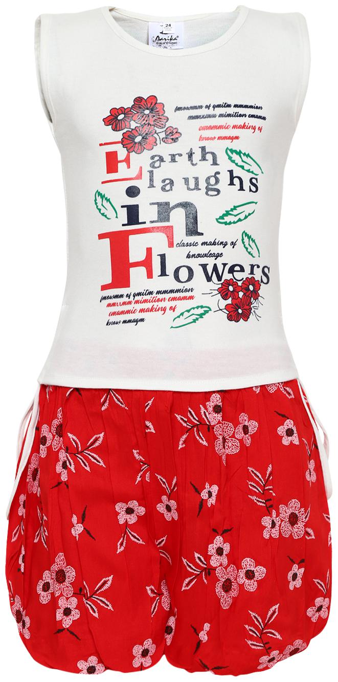 

Aarika Girl Cotton Top Bottom Set - Red White