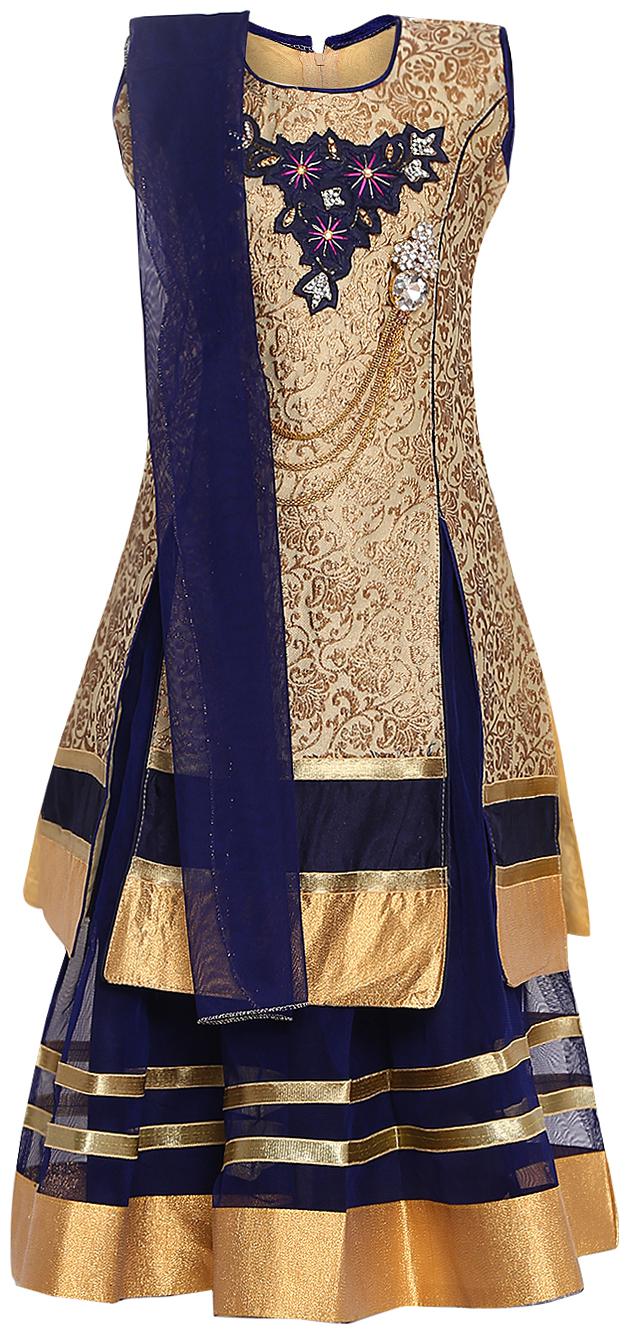 

Aarika Girl s Silk Embellished Sleeveless Lehenga choli - Blue Gold