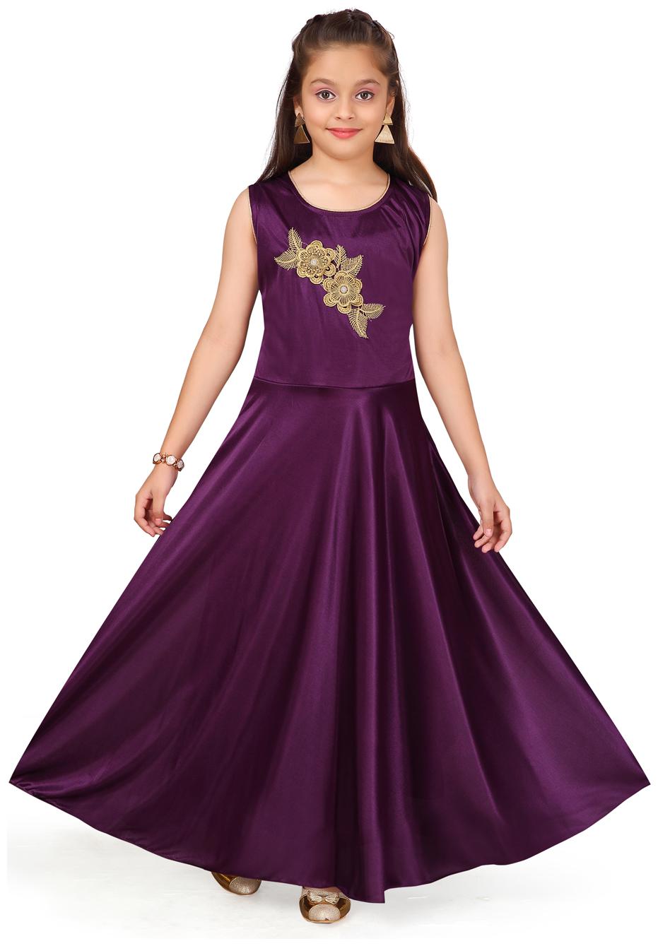 

Aarika Girl s Silk Self design Sleeveless Gown - Purple