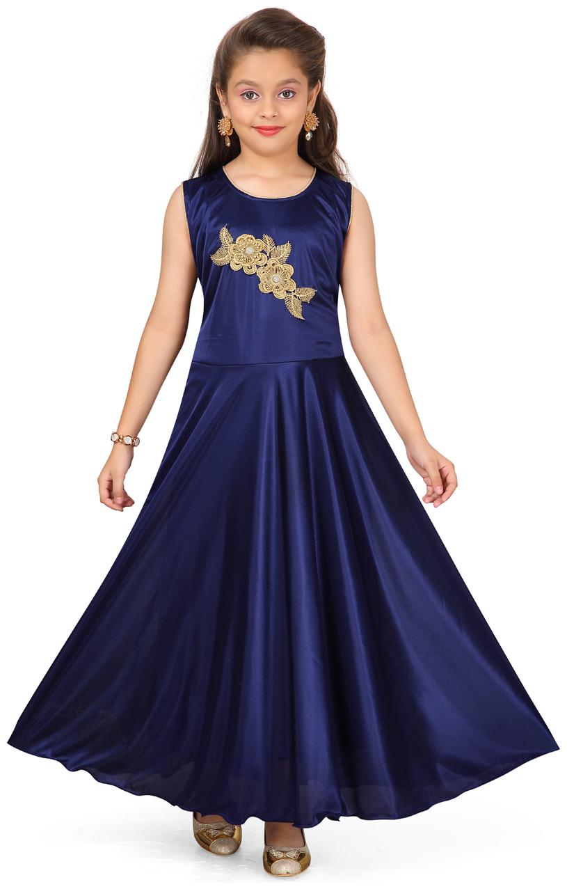 

Aarika Girl s Silk Self design Sleeveless Gown - Blue