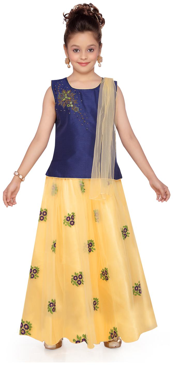 

Aarika Girl s Silk Embellished Sleeveless Lehenga choli - Blue