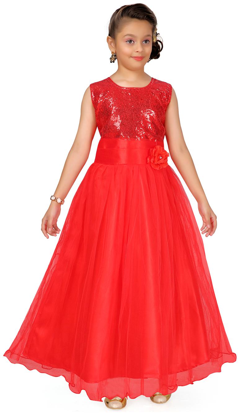 

Aarika Girl s Polyester Self design Sleeveless Gown - Red