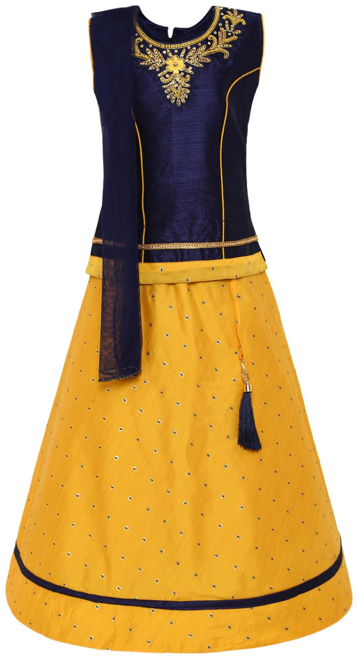 

Aarika Girl s Silk Embellished Sleeveless Lehenga choli - Yellow Blue