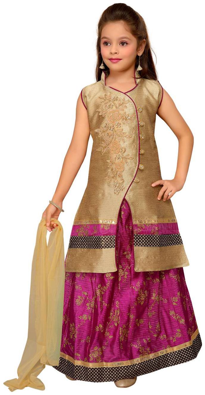 

Aarika Girl s Silk Solid Sleeveless Lehenga choli - Beige