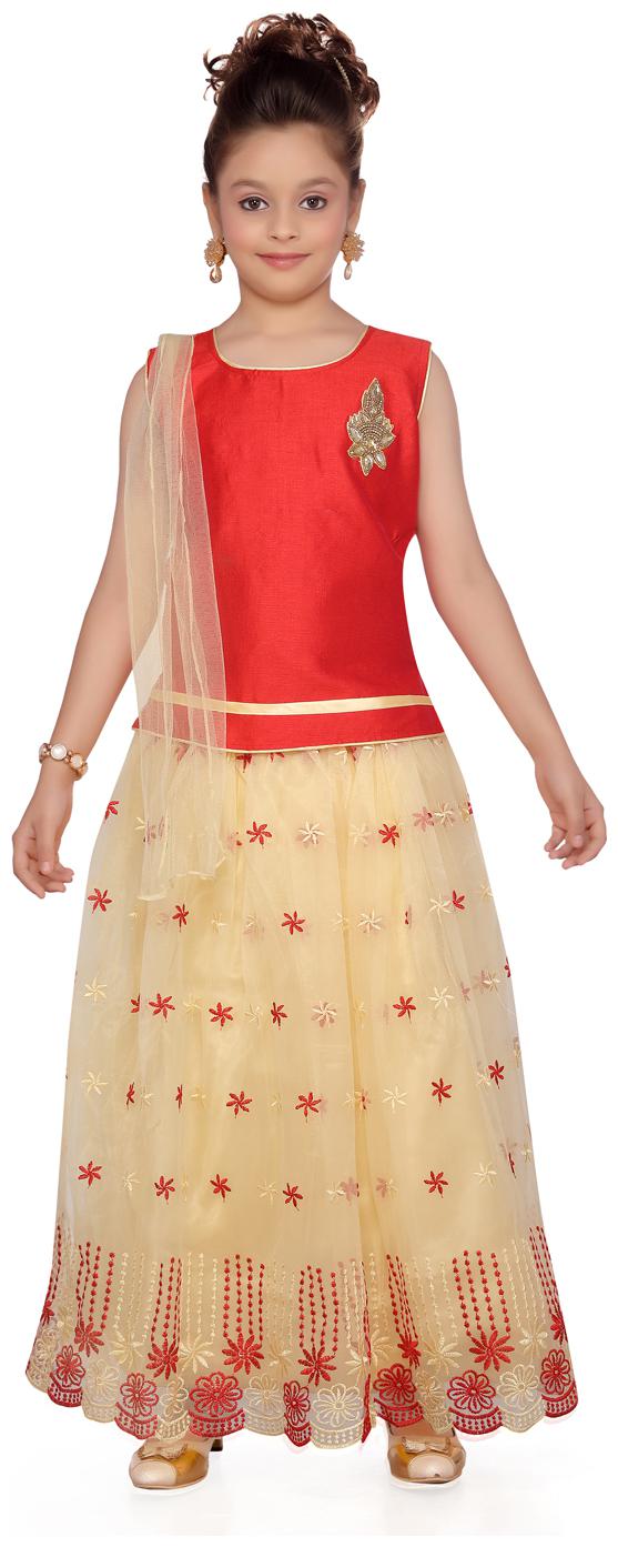 

Aarika Girl s Silk Self design Sleeveless Lehenga choli - Red