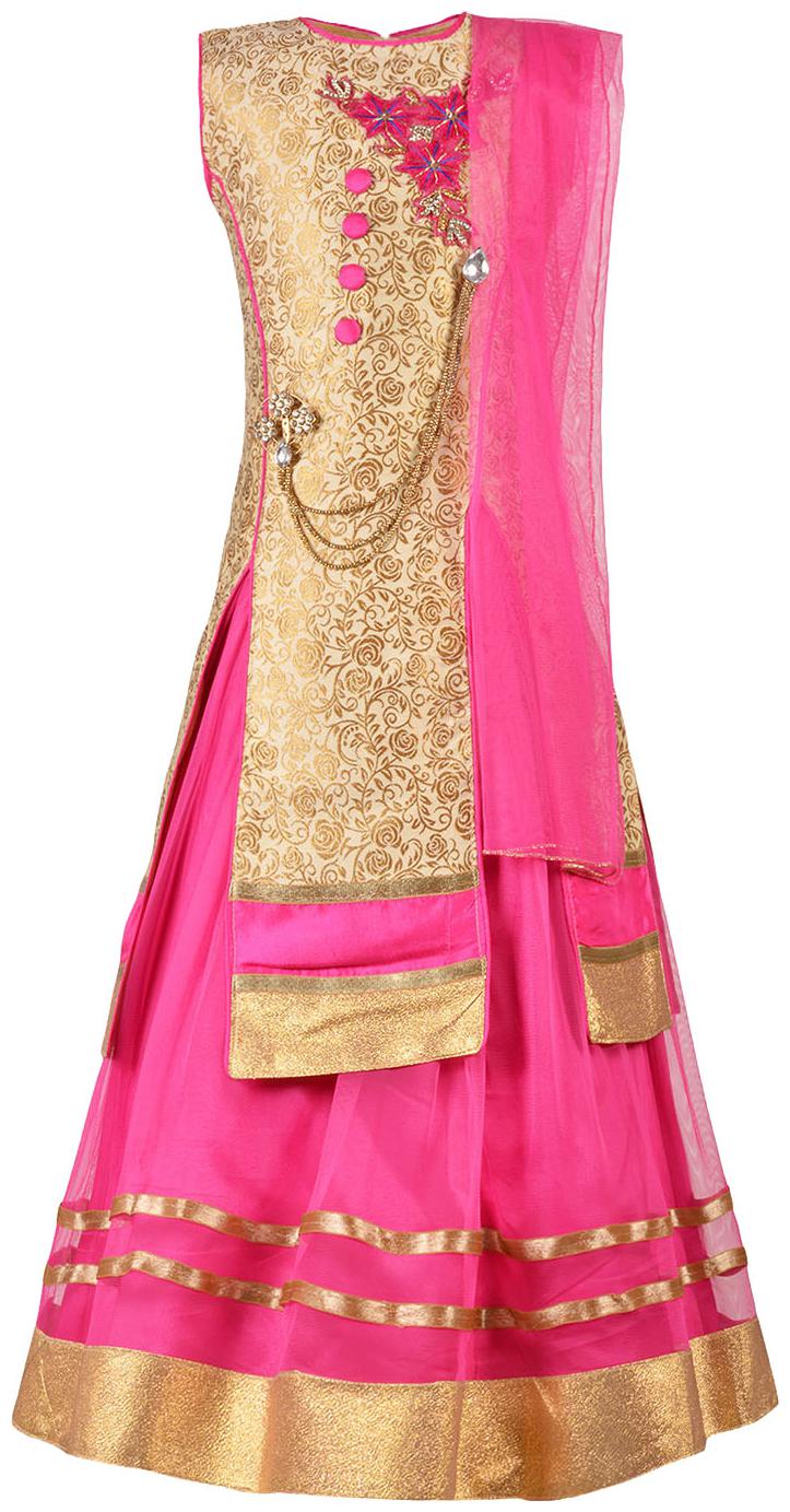 

Aarika Girl s Silk Solid Sleeveless Lehenga choli - Pink