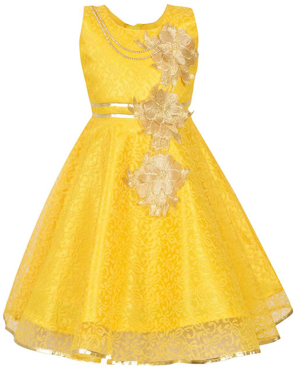 

Aarika Baby girl Net Solid Princess frock - Gold