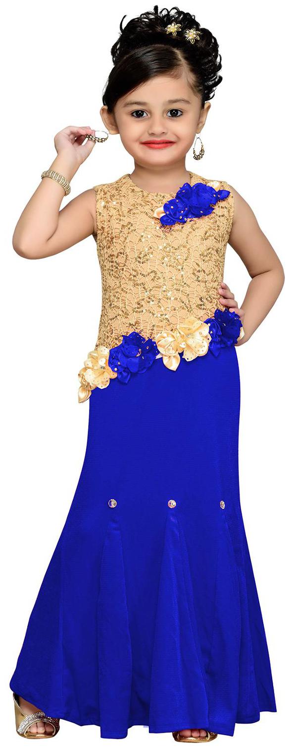 

Aarika Girl s Velvet Embellished Sleeveless Gown - Blue