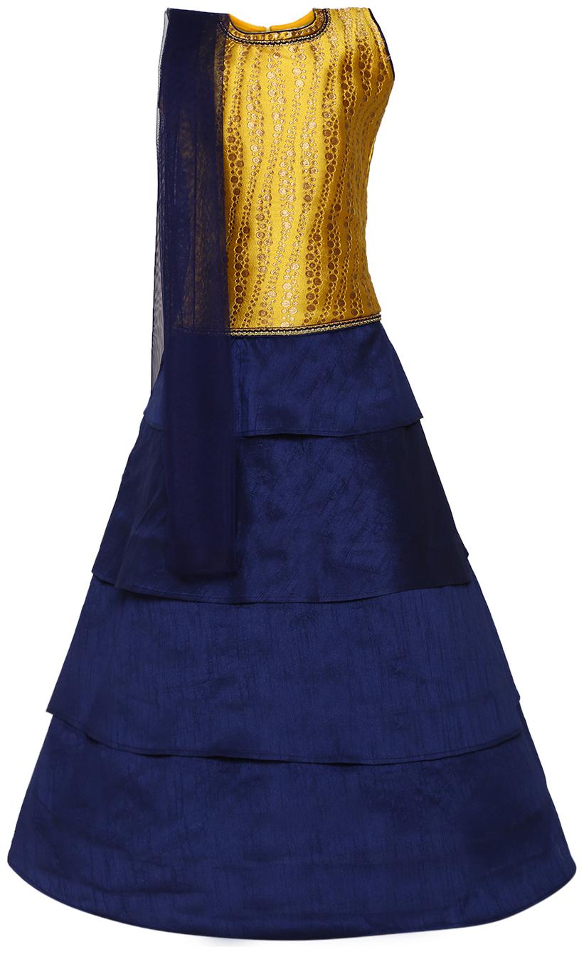 

Aarika Girl s Silk Embellished Sleeveless Lehenga choli - Gold Blue