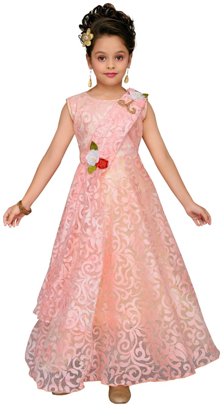 

Aarika Girl s Cotton blend Self design Sleeveless Gown - Pink
