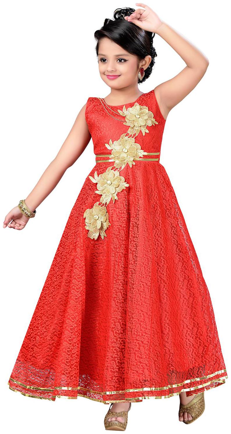 

Aarika Girl s Satin Embellished Sleeveless Gown - White