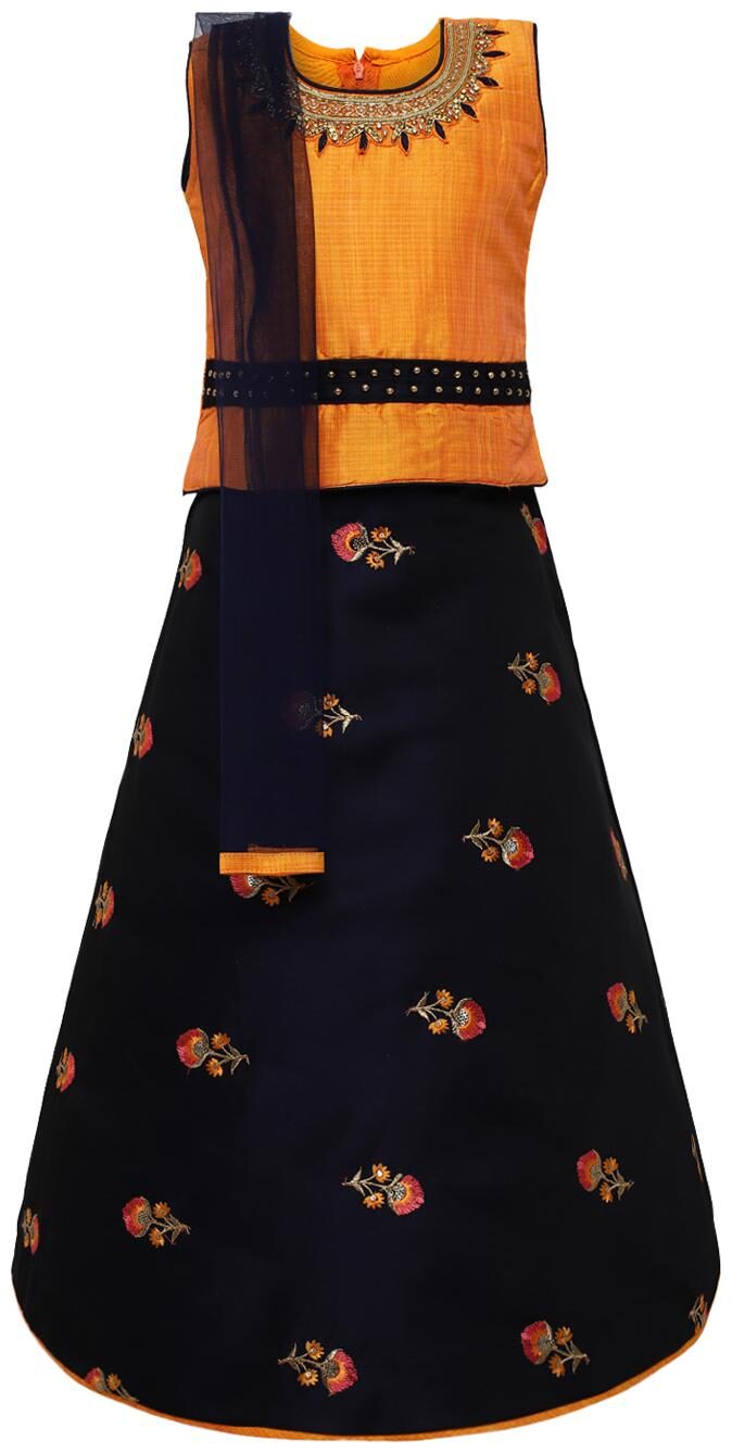 

Aarika Girl s Silk Self design Sleeveless Lehenga choli - Yellow