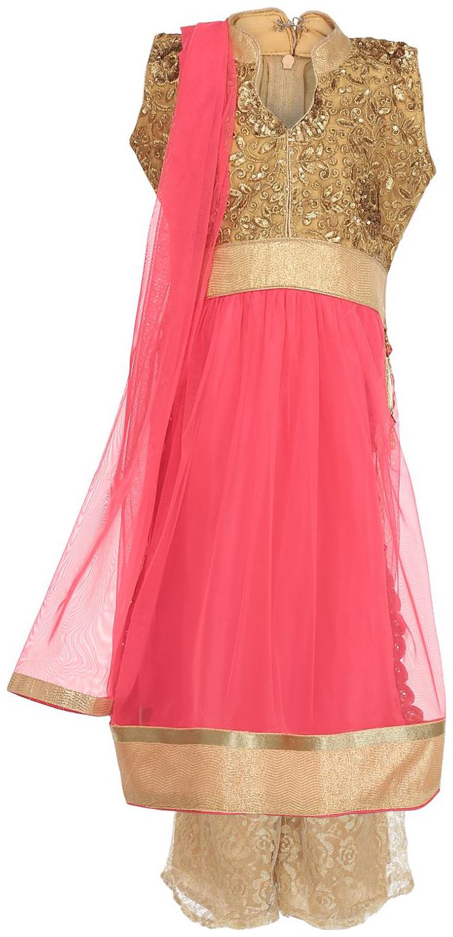 

Aarika Girl s Net Embellished Sleeveless Kurti salwar set - Orange