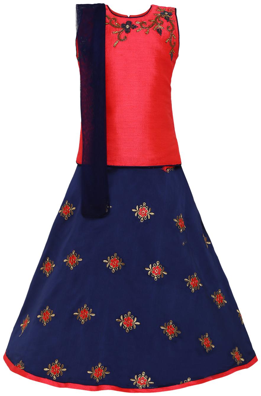 

Aarika Girl s Silk Lehenga Choli Dupatta Set (Maroon Blue)