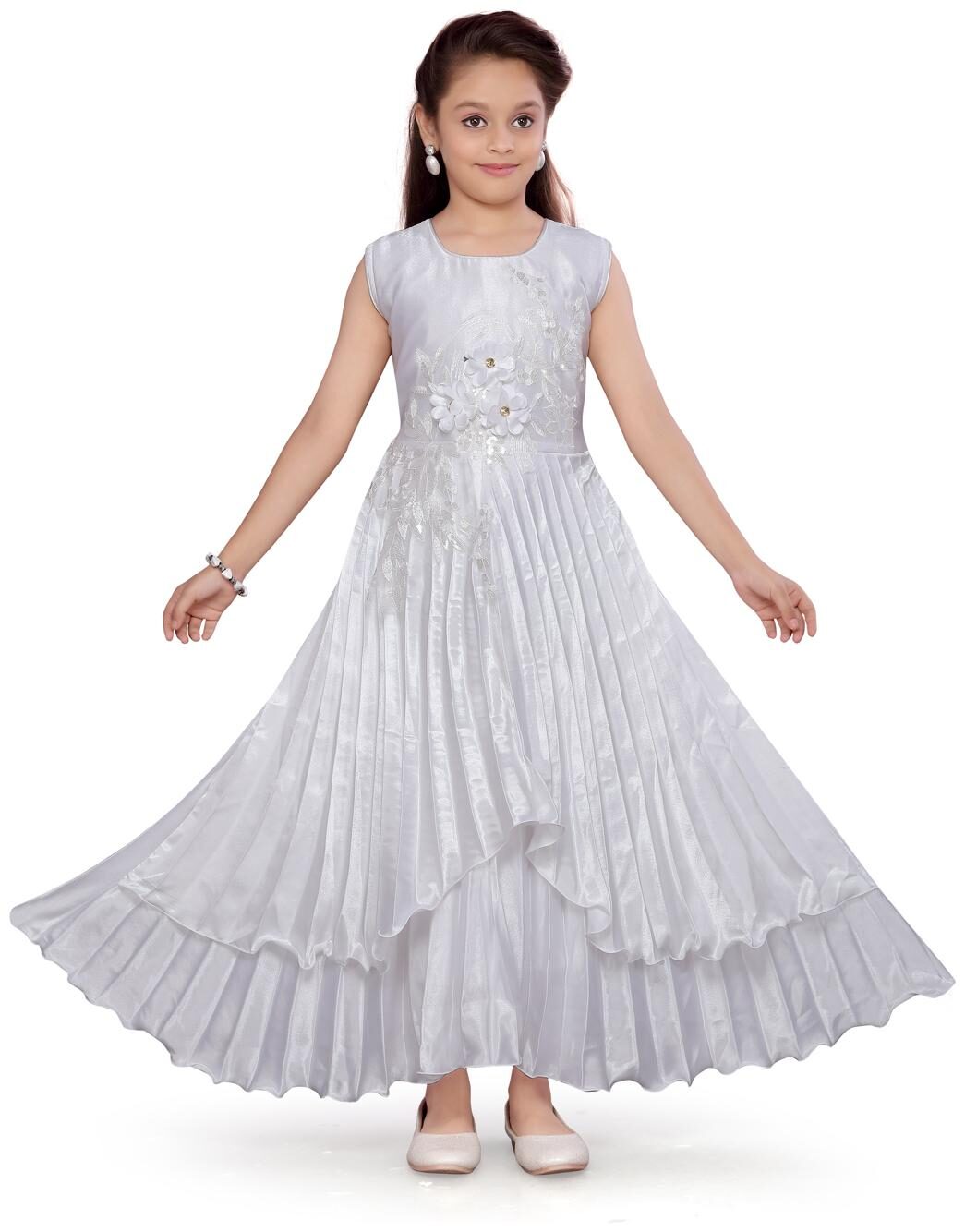 

Aarika Girl s Silk Solid Sleeveless Gown - White