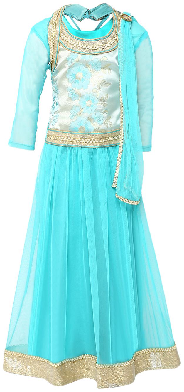 

Aarika Girl s Brokit Lehenga Choli Dupatta Set (Blue)