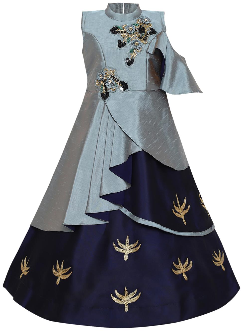 

Aarika Girl s Silk Gown Grey blue