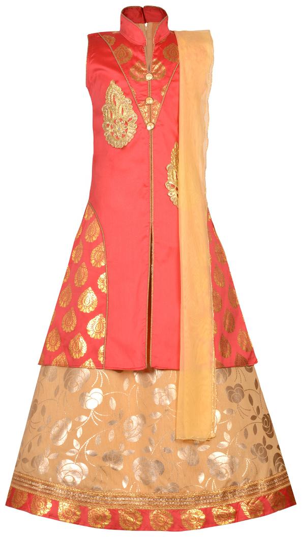 

Aarika Girl s Silk Embellished Sleeveless Lehenga choli - Orange