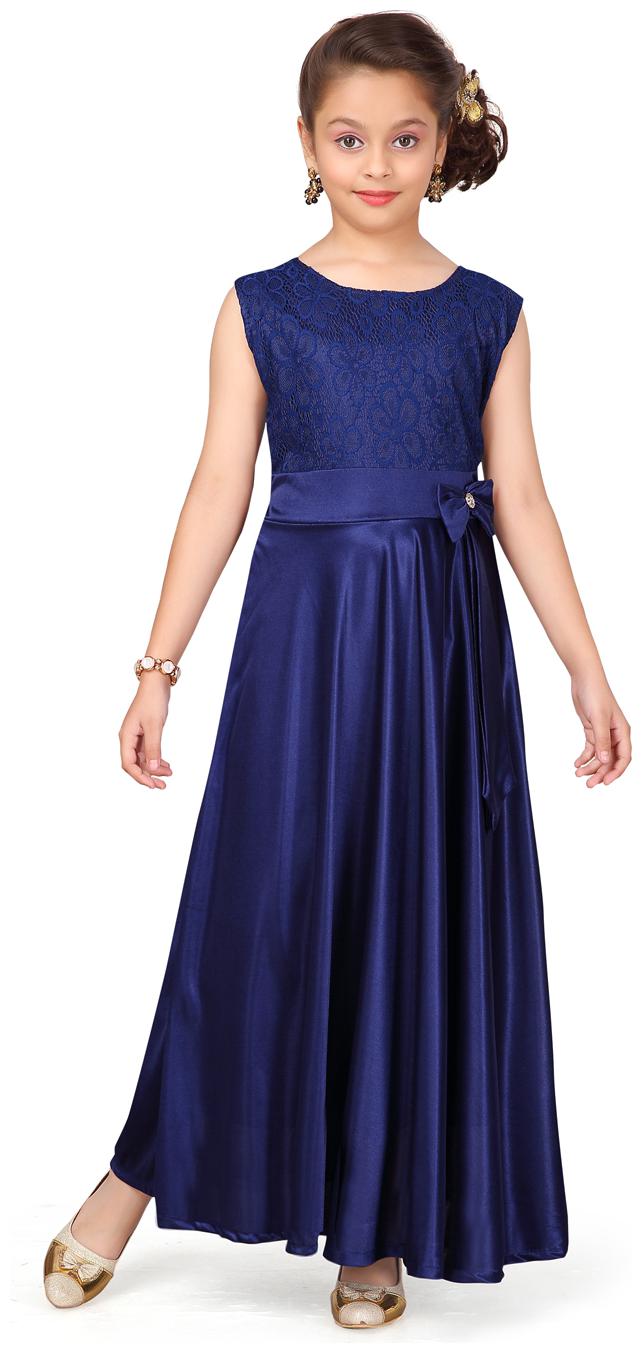 

Aarika Girl s Silk Self design Sleeveless Gown - Blue