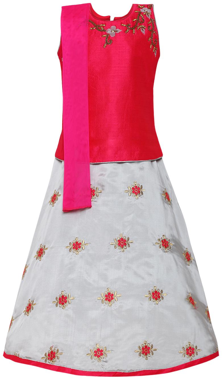 

Aarika Girl s Silk Lehenga Choli Dupatta Set (Pink Grey)