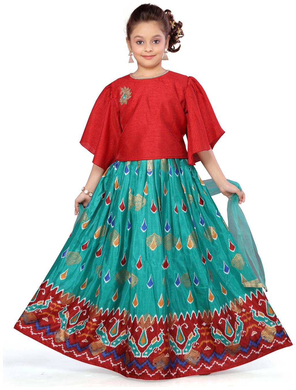 

Aarika Girl s Silk Self design 3 4th sleeves Lehenga choli - Maroon