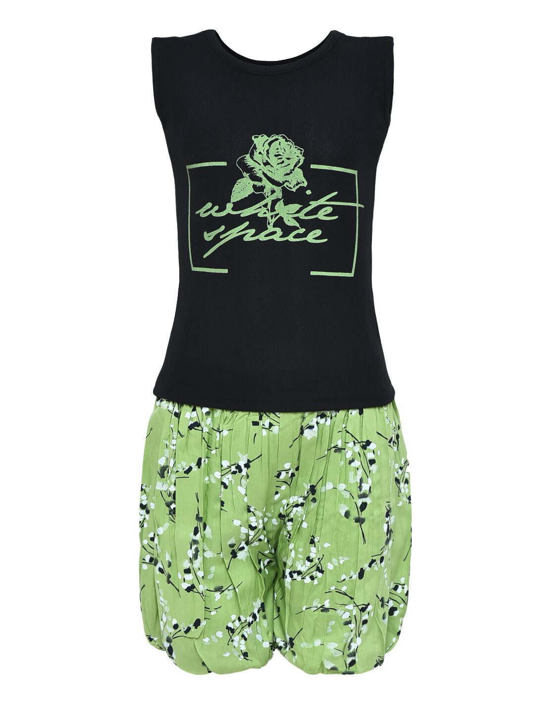 

Aarika Girl Rayon Top Bottom Set - Black Green