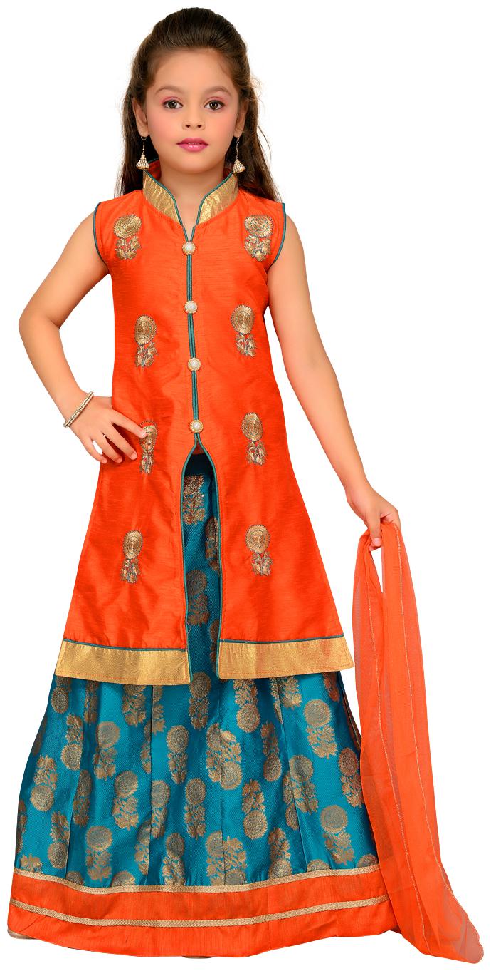 

Aarika Girl s Silk Solid Sleeveless Lehenga choli - Green