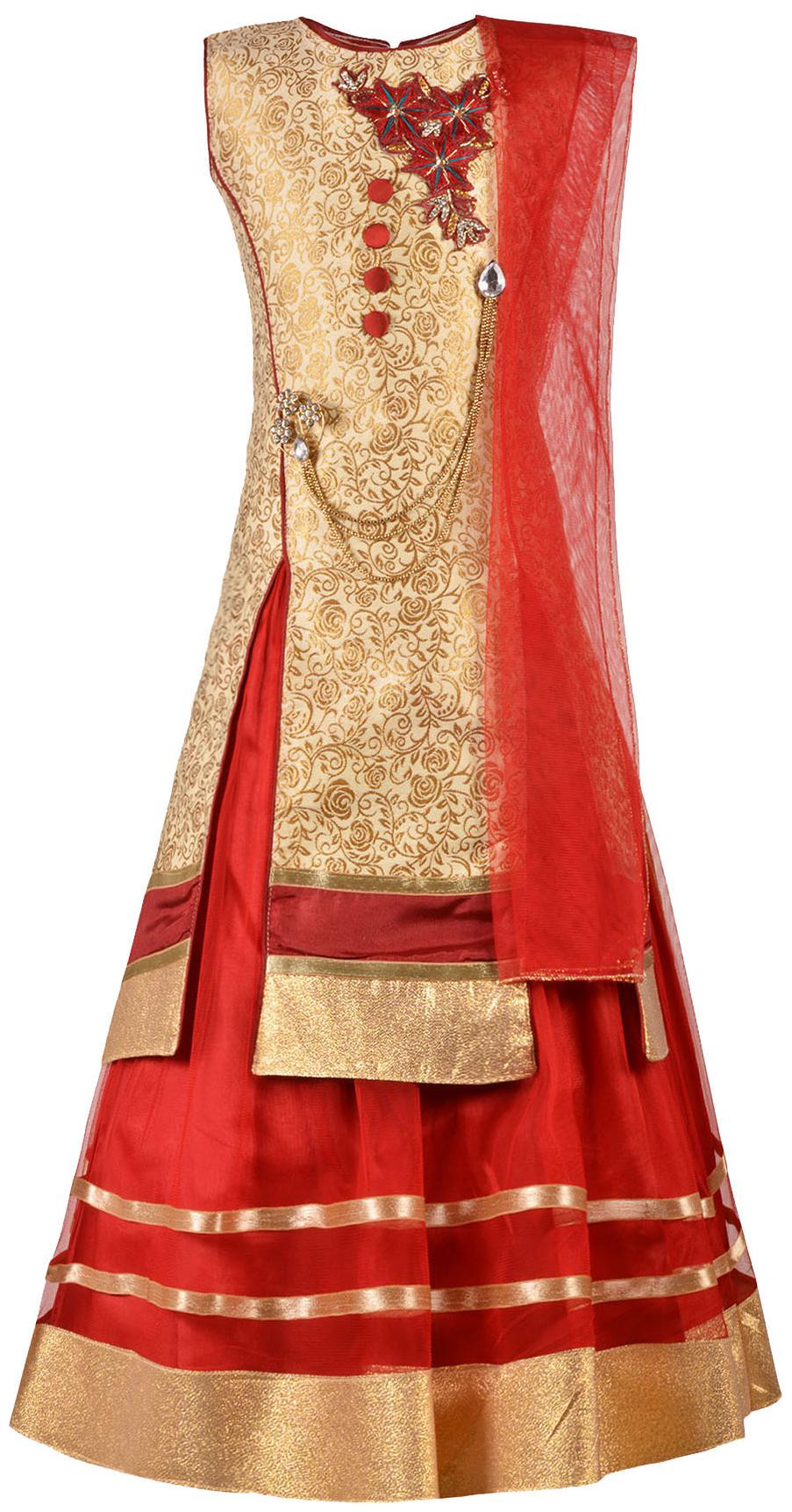 

Aarika Girl s Silk Self design Sleeveless Lehenga choli - Maroon