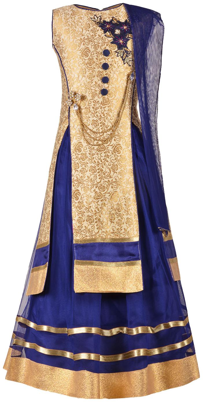

Aarika Girl s Silk Solid Sleeveless Lehenga choli - Blue