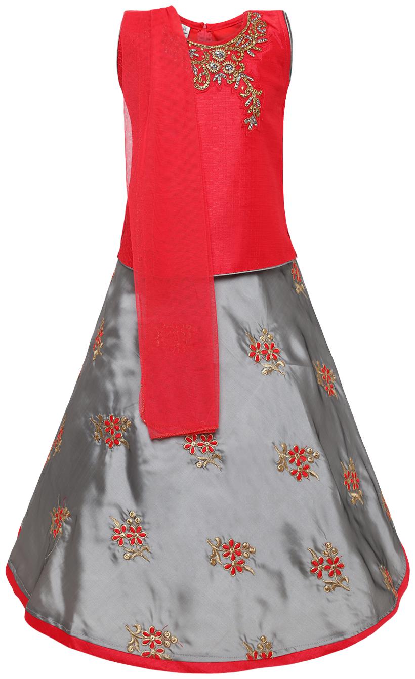 

Aarika Girl s Silk Embellished Sleeveless Lehenga choli - Red
