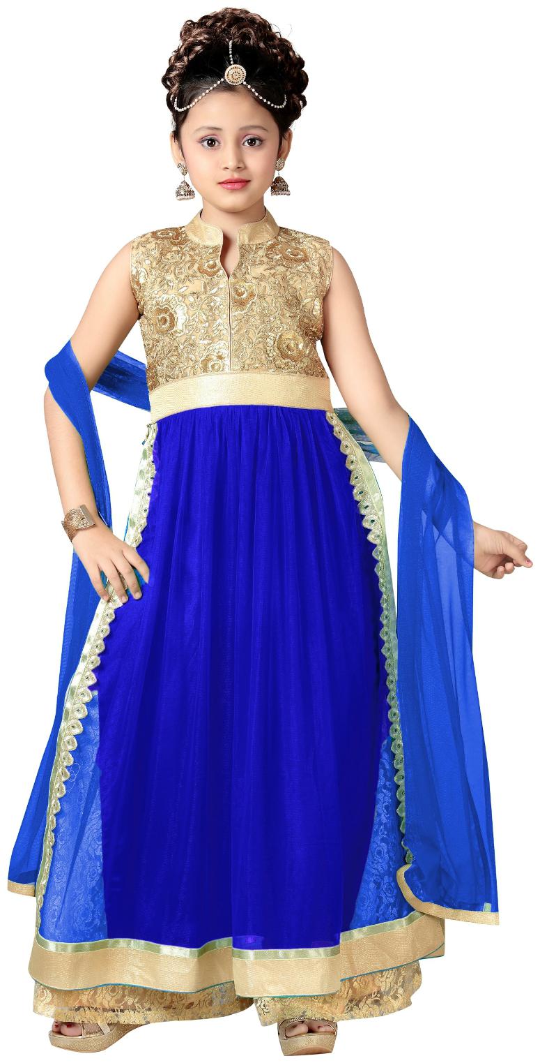 

Aarika Girl s Net Embellished Sleeveless Kurti salwar set - Blue