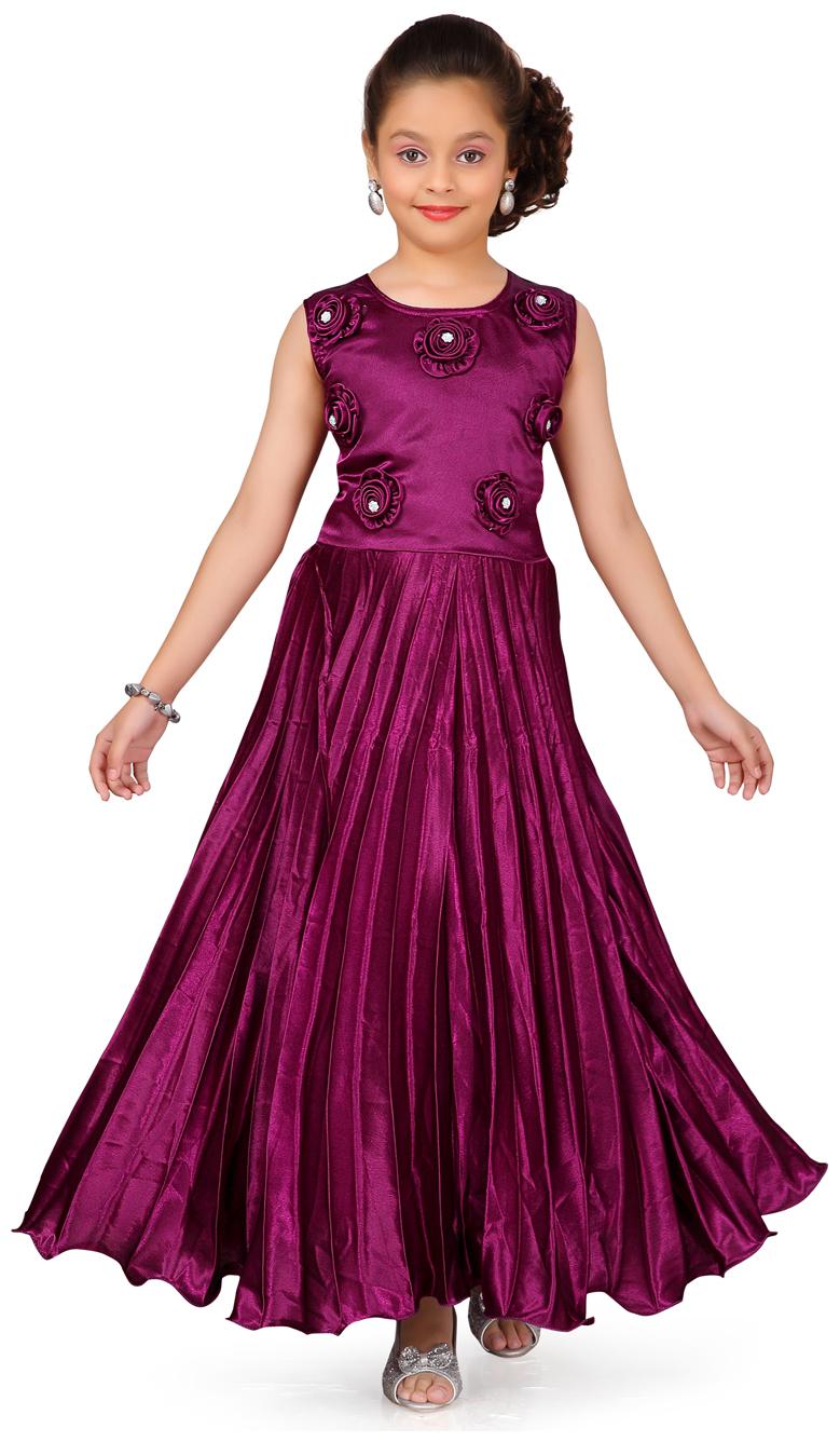 

Aarika Girl s Silk Self design Sleeveless Gown - Purple