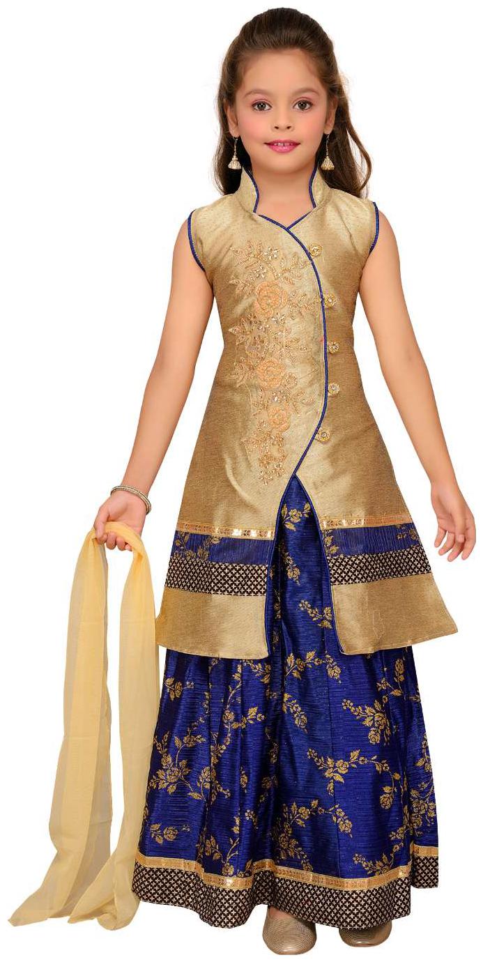 

Aarika Girl s Silk Solid Sleeveless Lehenga choli - Gold