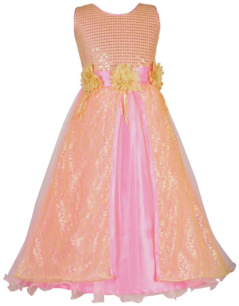 

Aarika Girl s Net Embellished Sleeveless Gown - Orange