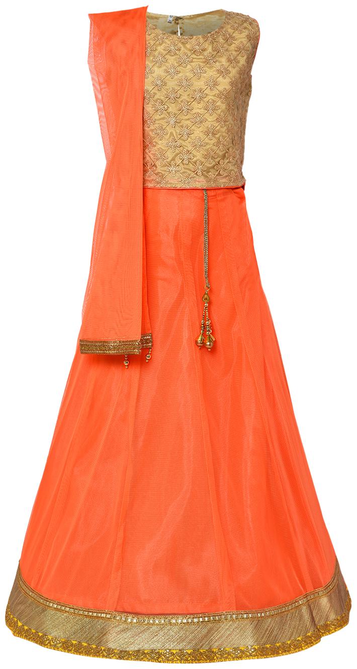 

Aarika Girl s Net Lehenga Choli Dupatta Set (Orange Beige)