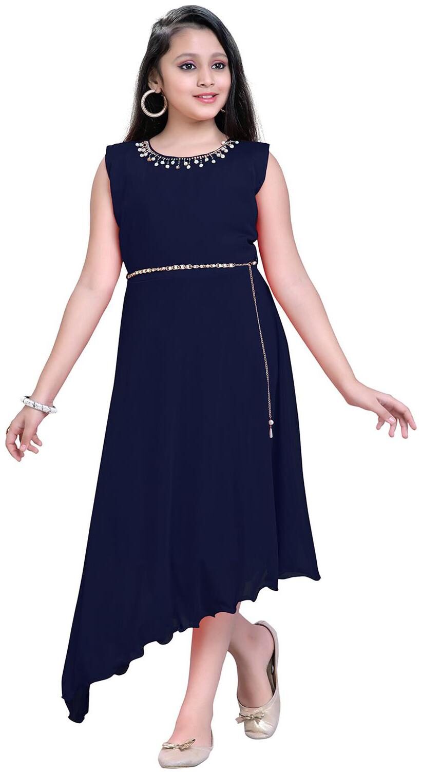 

Aarika Girl s Net Solid Sleeveless Gown - Orange