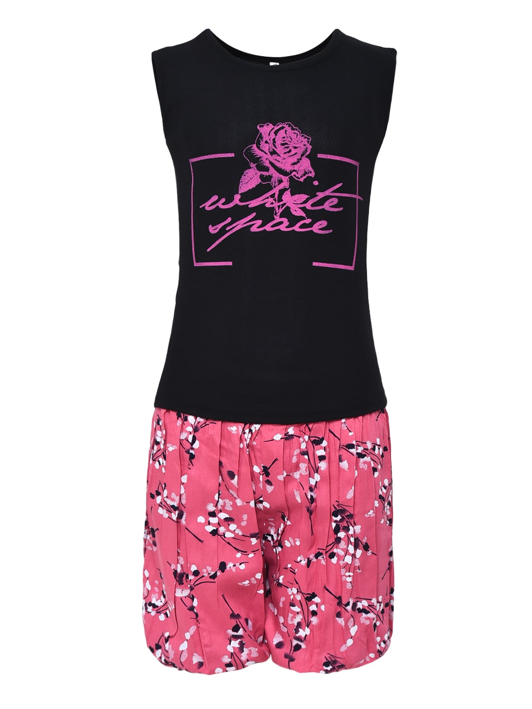 

Aarika Girl Rayon Top Bottom Set - Black Pink