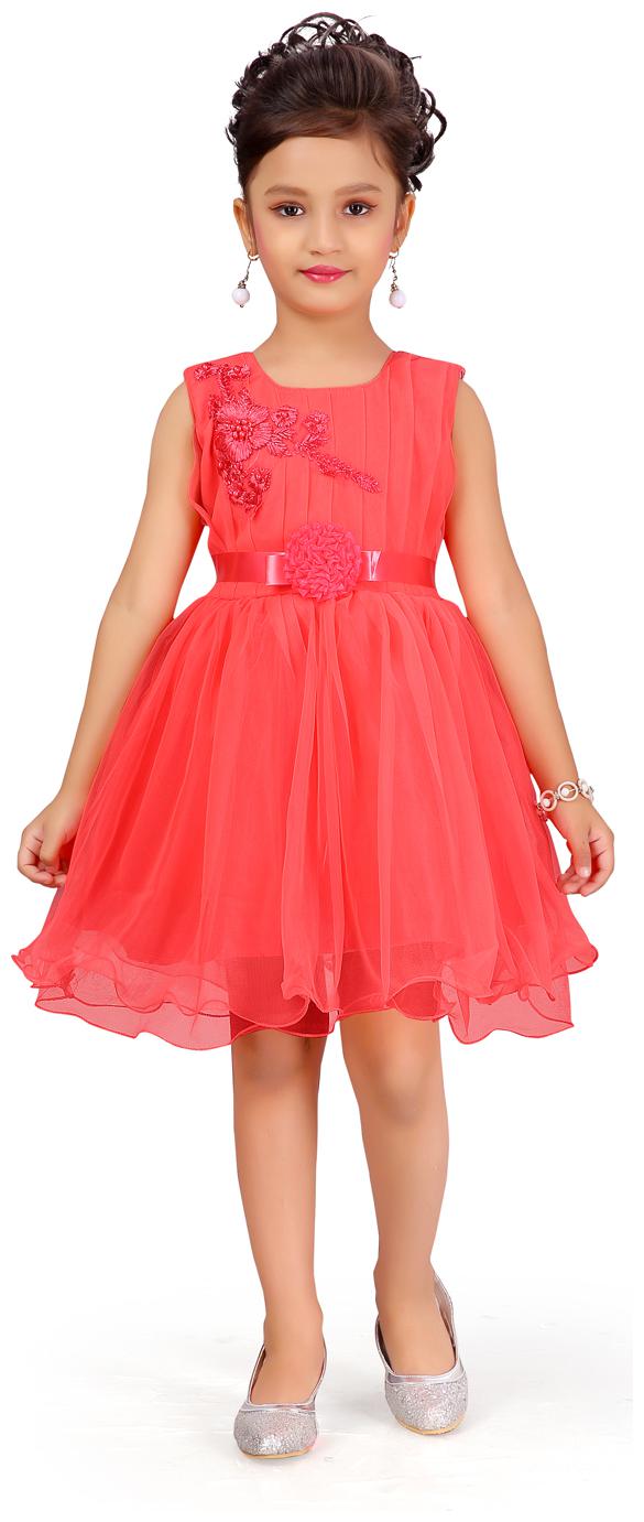 

Aarika Baby girl Net Self design Princess frock - Red
