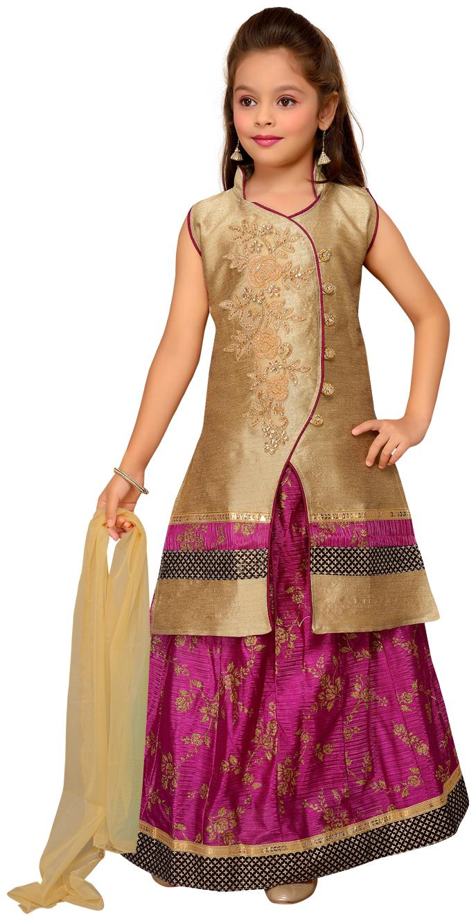

Aarika Girl s Silk Solid Sleeveless Lehenga choli - Beige