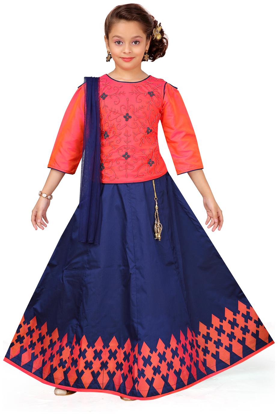 

Aarika Girl s Net Self design 3 4th sleeves Lehenga choli - Red